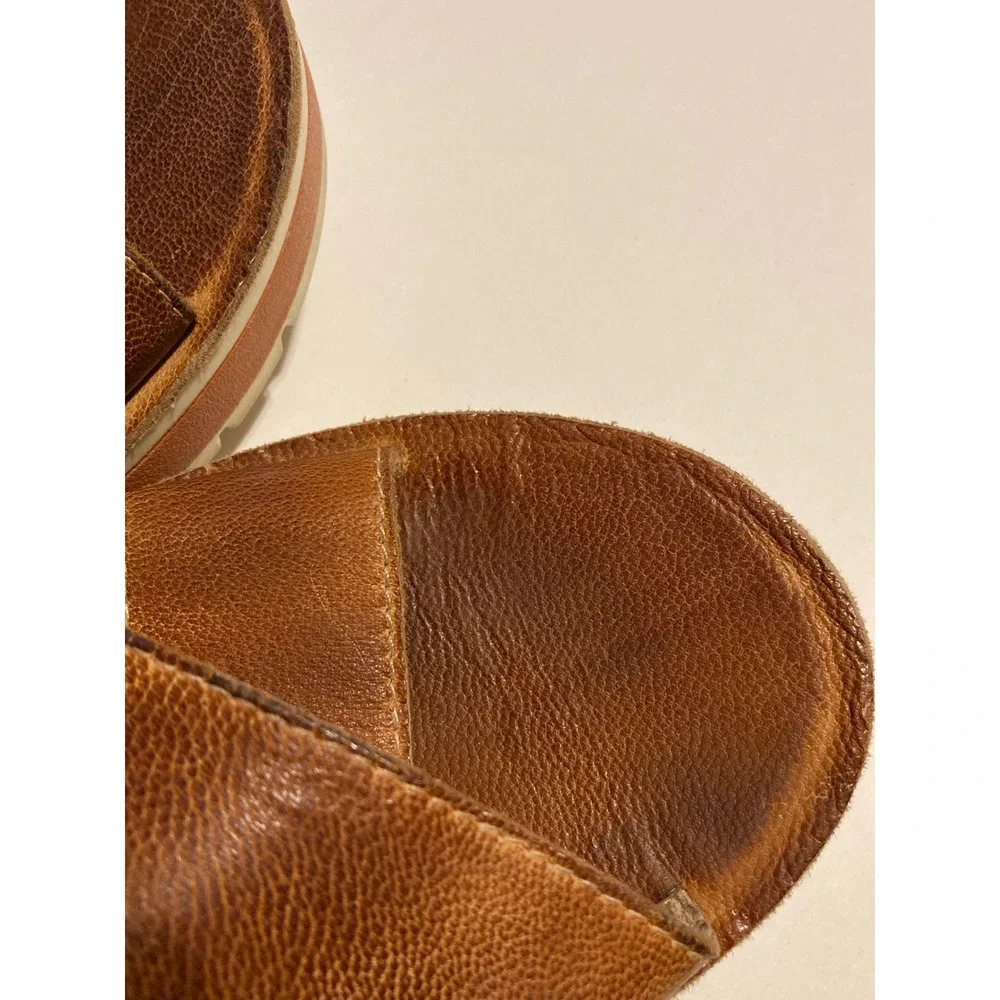Antelope Brown Leather Crisscross Slide Sandals‎ Platform Wedge Womens 7.5 (38)